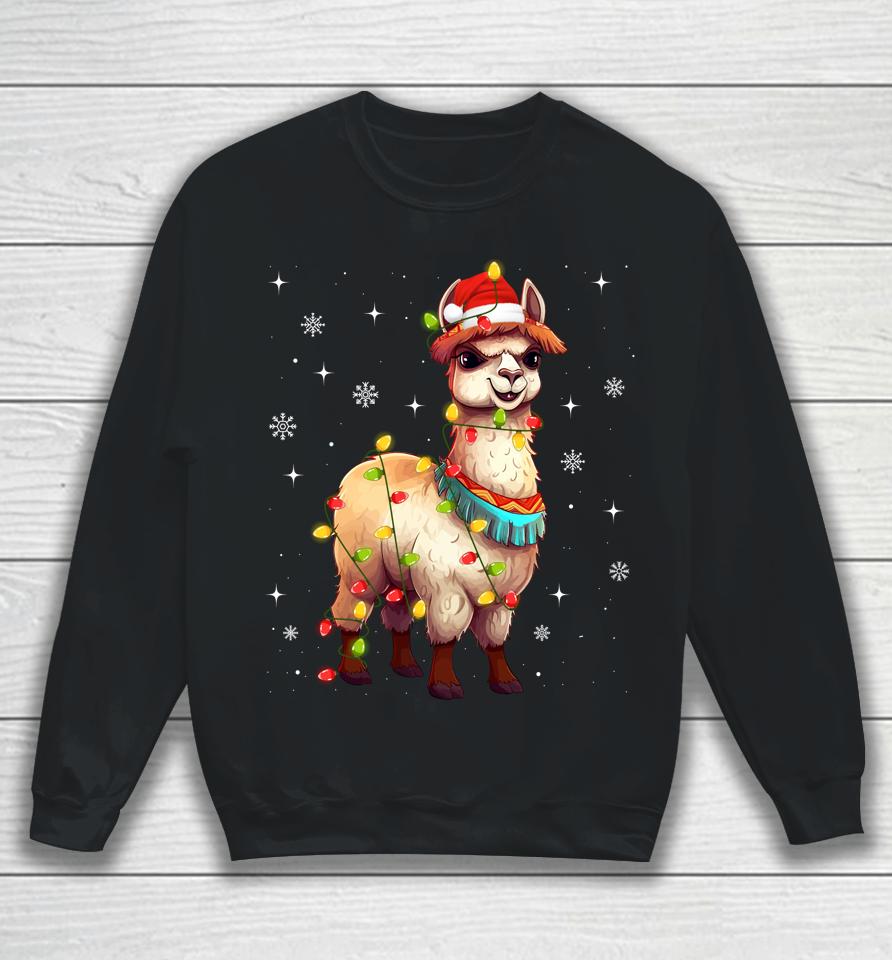 Cute Alpaca Christmas Tree Lights Xmas Holidays Sweatshirt