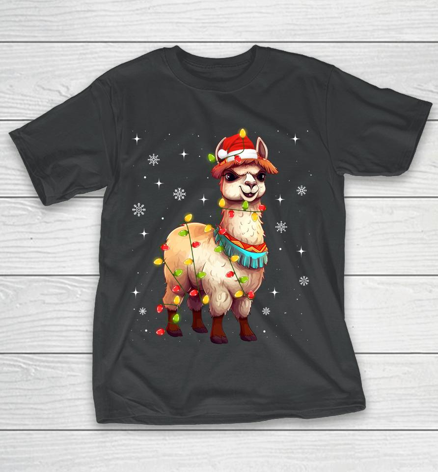Cute Alpaca Christmas Tree Lights Xmas Holidays T-Shirt