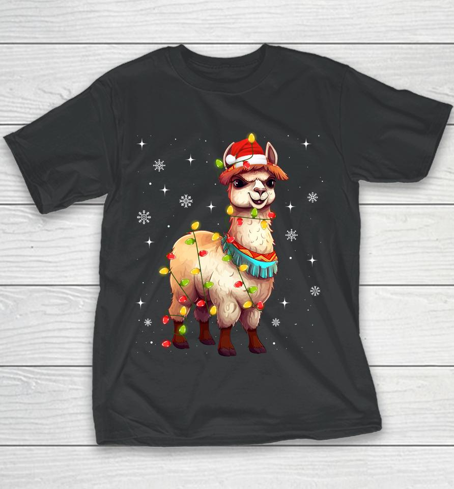 Cute Alpaca Christmas Tree Lights Xmas Holidays Youth T-Shirt