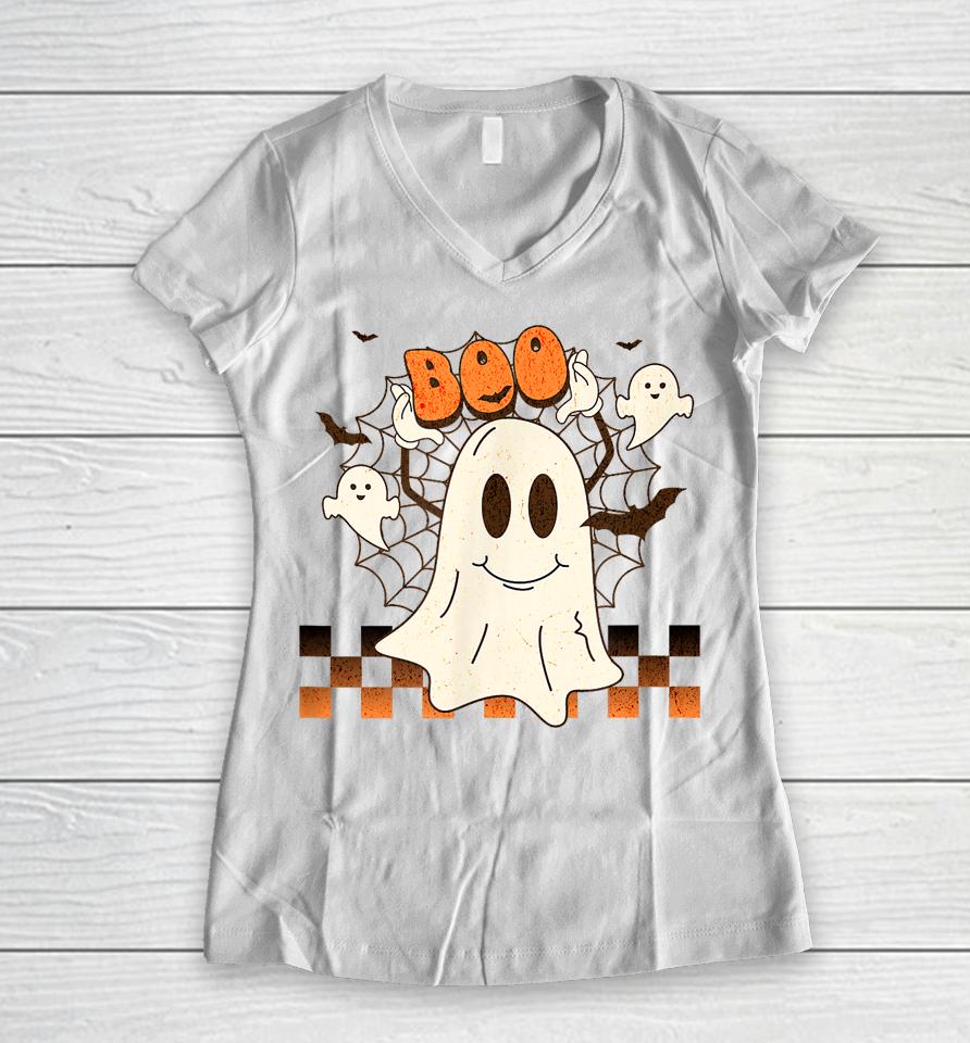 Cute And Funny Halloween Boo Ghost Women V-Neck T-Shirt