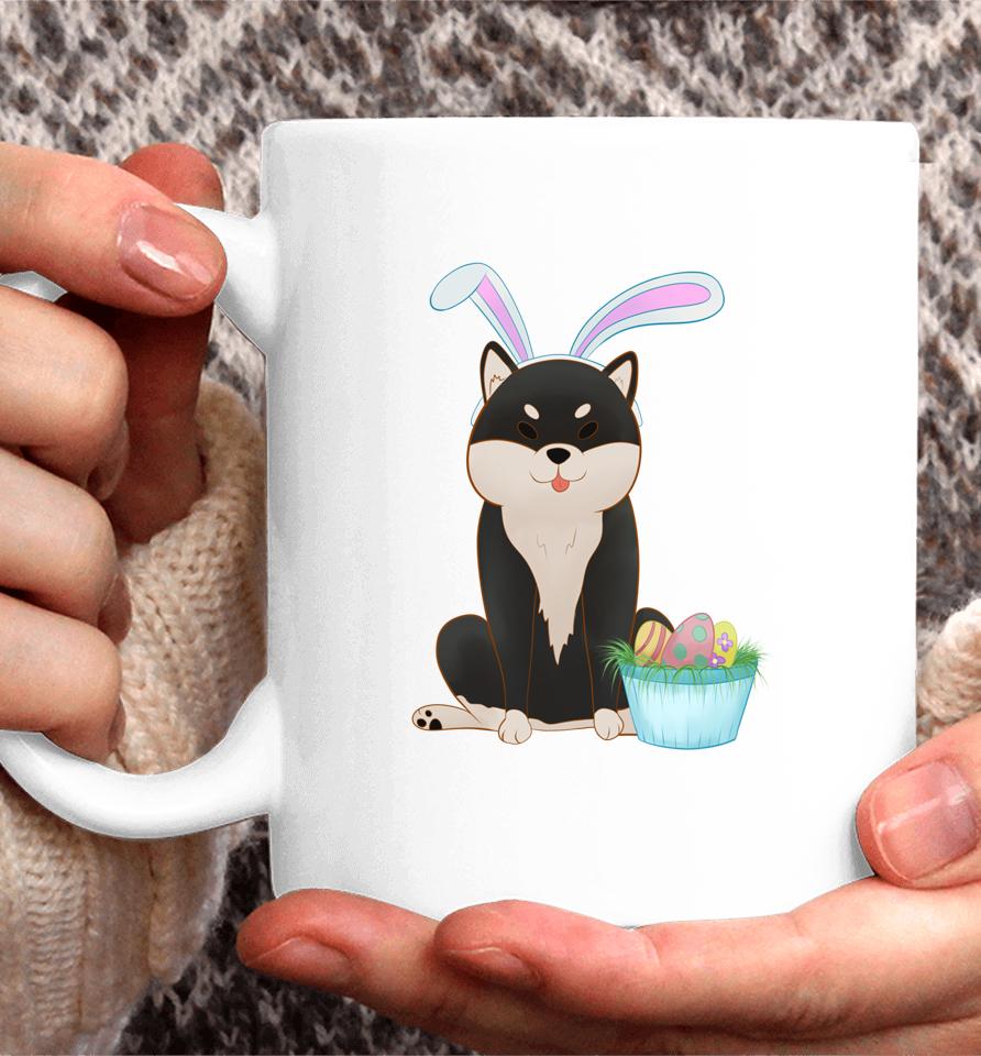 Cute Anime Shiba Inu With Bunny Ears And Easter Egg Basket Coffee Mug