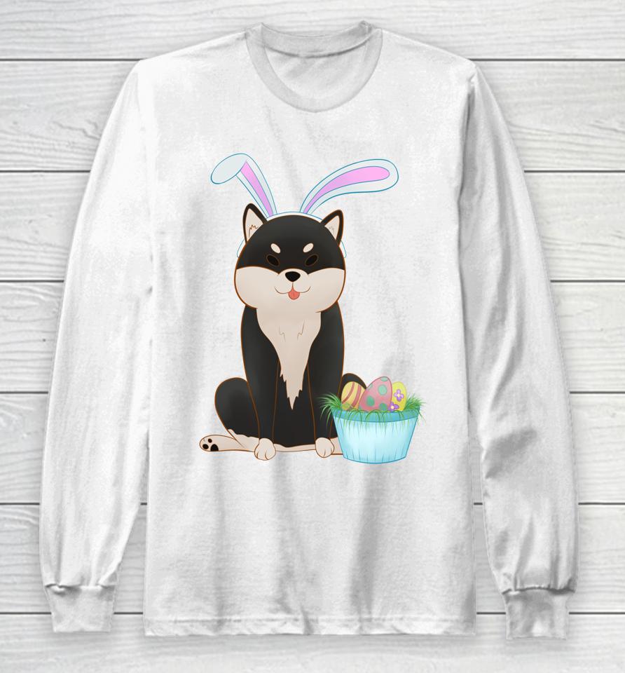 Cute Anime Shiba Inu With Bunny Ears And Easter Egg Basket Long Sleeve T-Shirt