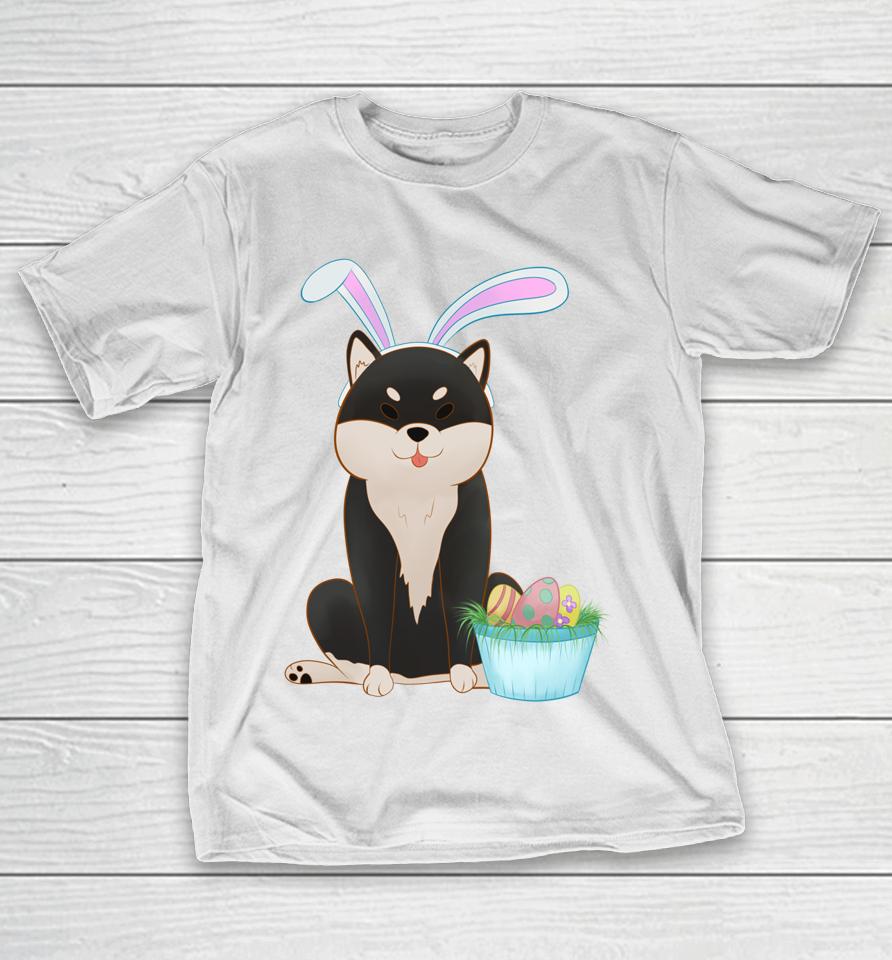 Cute Anime Shiba Inu With Bunny Ears And Easter Egg Basket T-Shirt