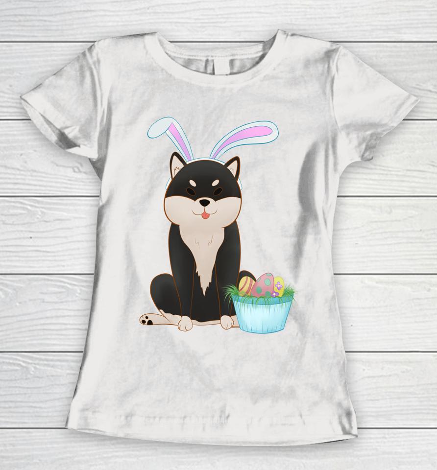 Cute Anime Shiba Inu With Bunny Ears And Easter Egg Basket Women T-Shirt