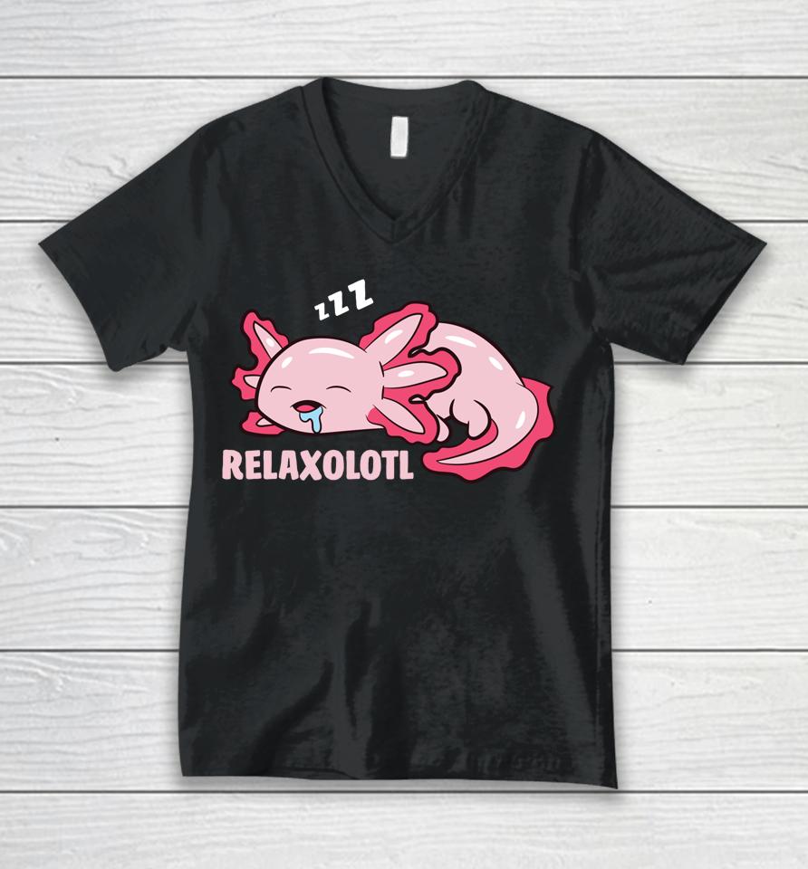 Cute Axolotl Lover Mexican Salamander Relaxolotl Long Sleeve Unisex V-Neck T-Shirt