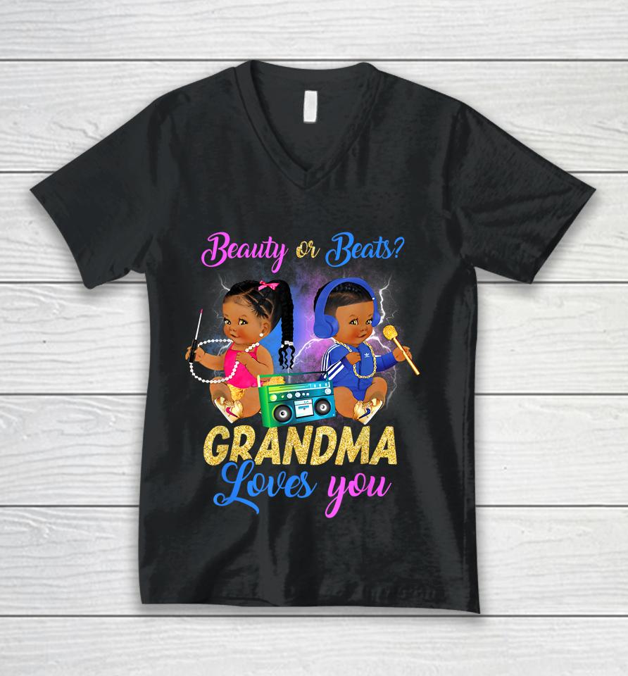 Cute Beauty Or Beat Grandma Loves You - Gender Reveal Party Unisex V-Neck T-Shirt