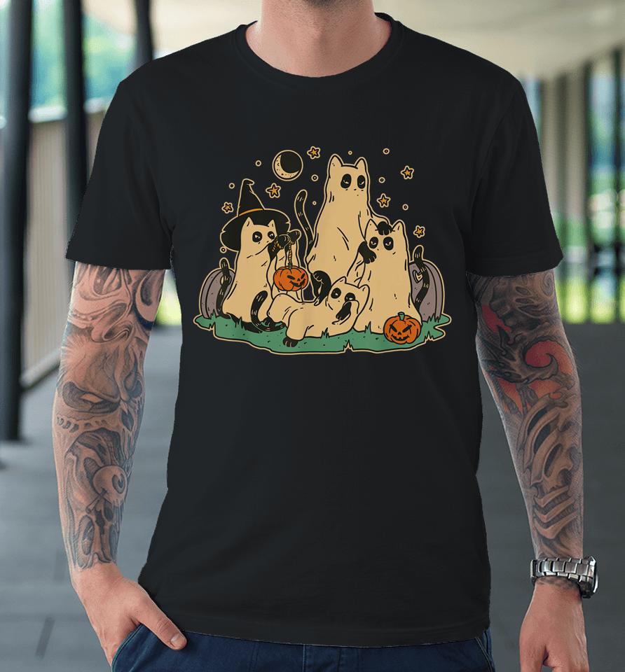 Cute Black Cats In Ghost Costume Halloween Premium T-Shirt