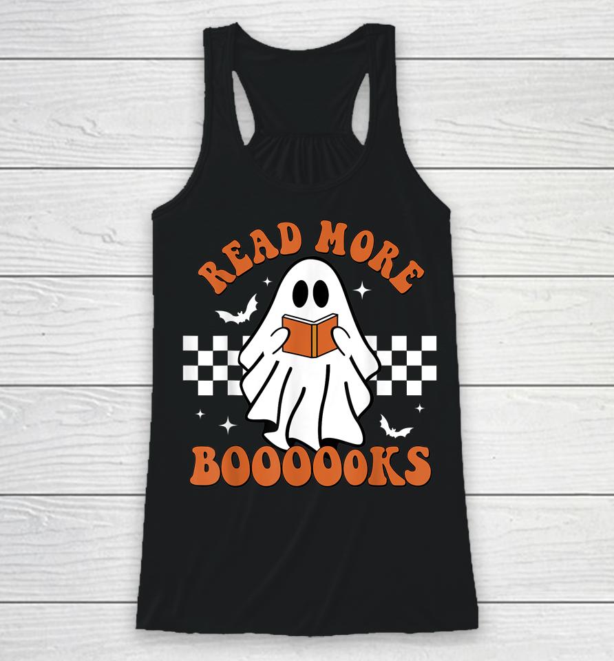 Cute Booooks Ghost Read More Books Funny Teacher Halloween Racerback Tank