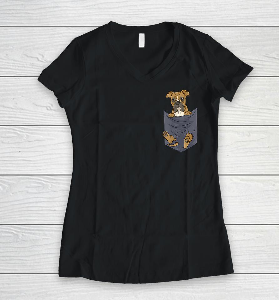 Cute Boxer In Your Pocket Women V-Neck T-Shirt