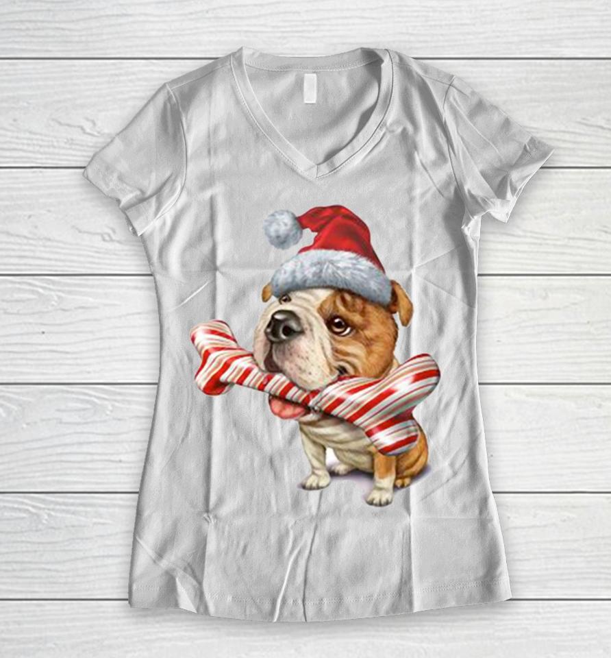 Cute Bulldog Christmas Dog Lovers Women V-Neck T-Shirt