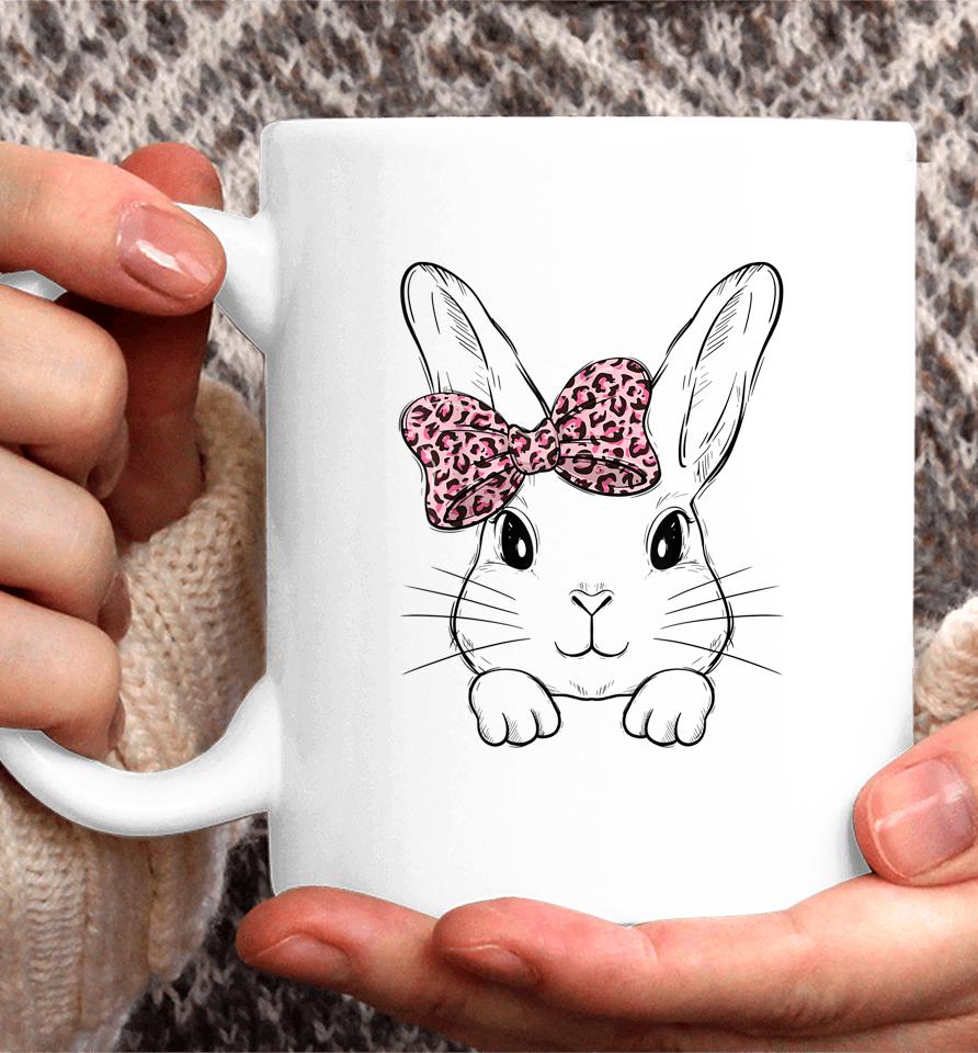 Cute Bunny Face Leopard Bow Tie Girls Womens Easter Day Coffee Mug