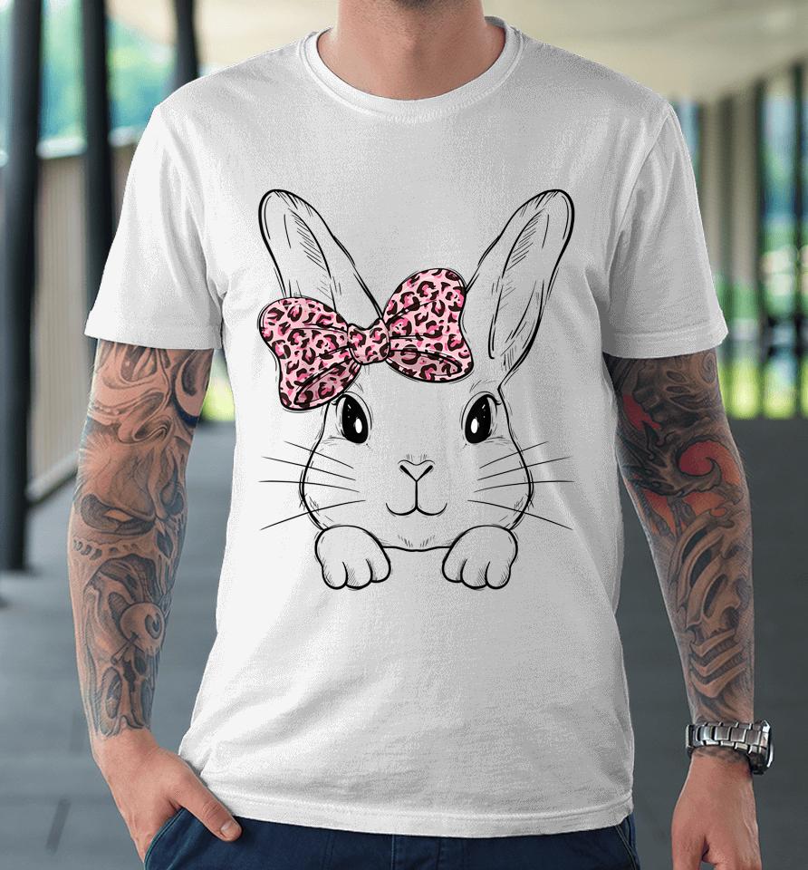 Cute Bunny Face Leopard Bow Tie Girls Womens Easter Day Premium T-Shirt