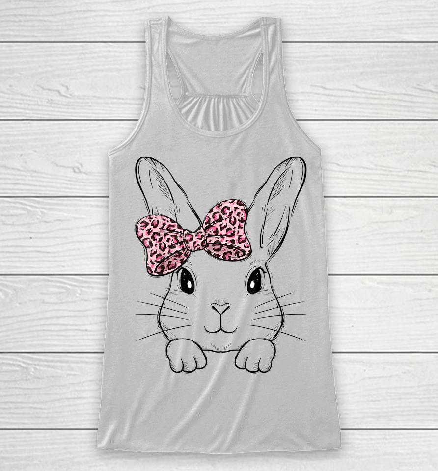 Cute Bunny Face Leopard Bow Tie Girls Womens Easter Day Racerback Tank