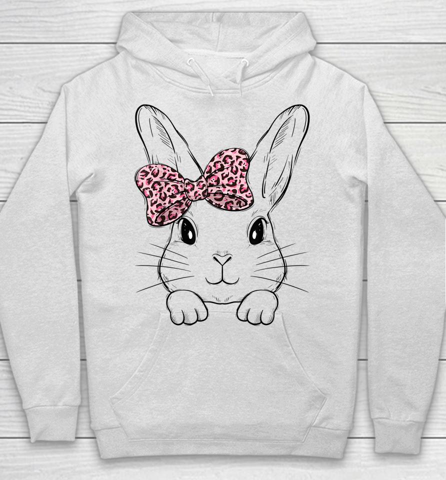 Cute Bunny Face Leopard Bow Tie Girls Womens Easter Day Hoodie