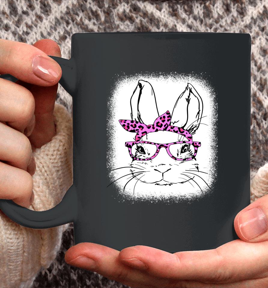 Cute Bunny Face Leopard Glasses Happy Easter Day Bleached Coffee Mug