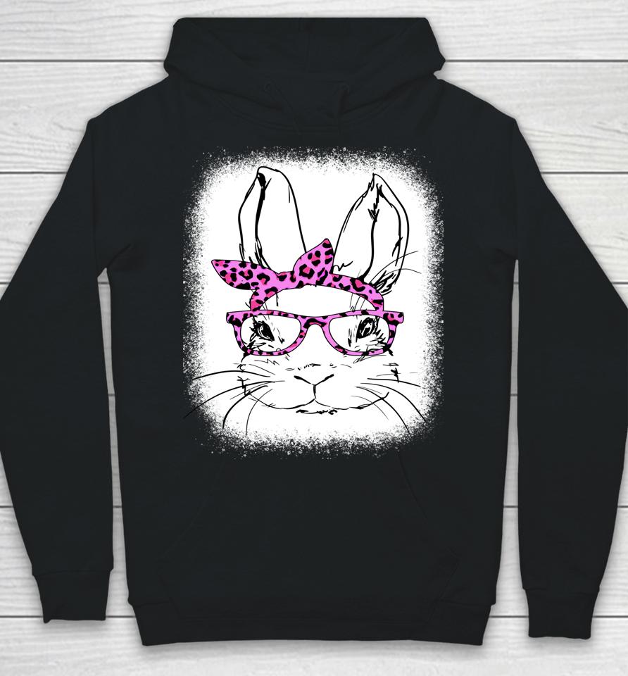 Cute Bunny Face Leopard Glasses Happy Easter Day Bleached Hoodie