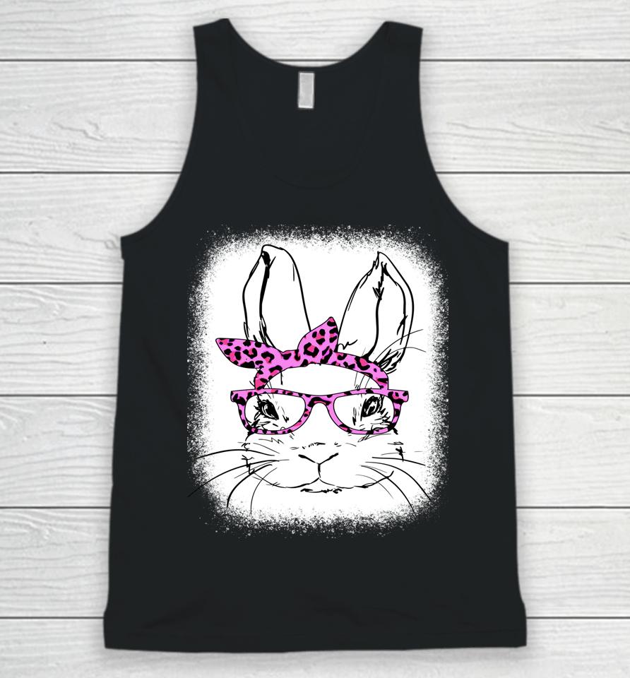Cute Bunny Face Leopard Glasses Happy Easter Day Bleached Unisex Tank Top