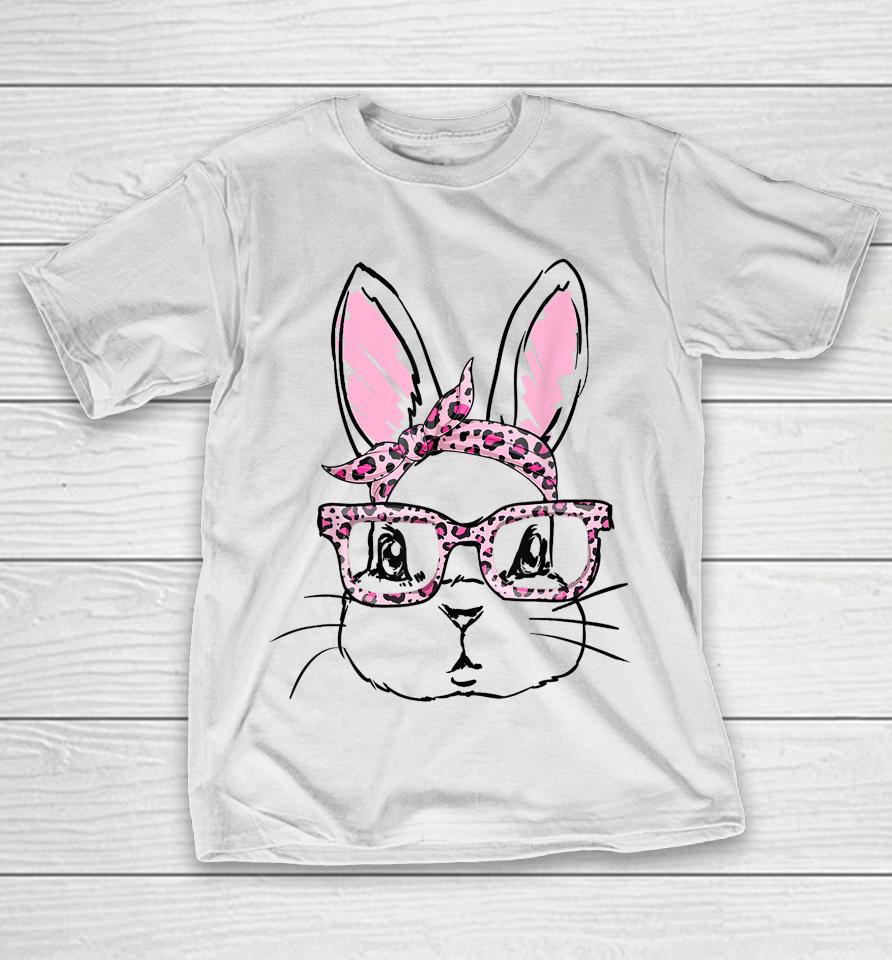 Cute Bunny Face Leopard Glasses Headband Happy Easter Day T-Shirt