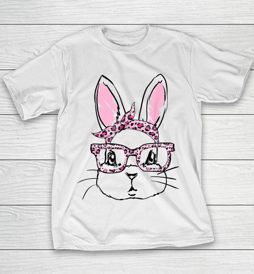 Cute Bunny Face Leopard Glasses Headband Happy Easter Day Youth T-Shirt