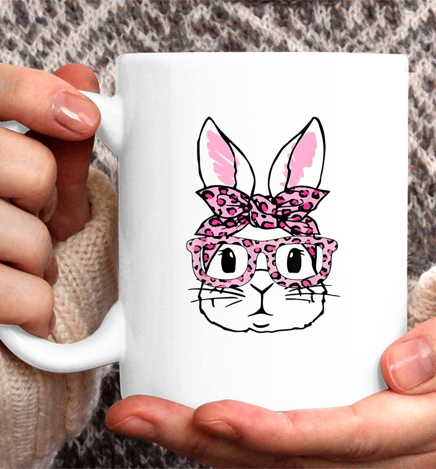 Cute Bunny Face Pink Leopard Glasses Happy Easter Day Coffee Mug