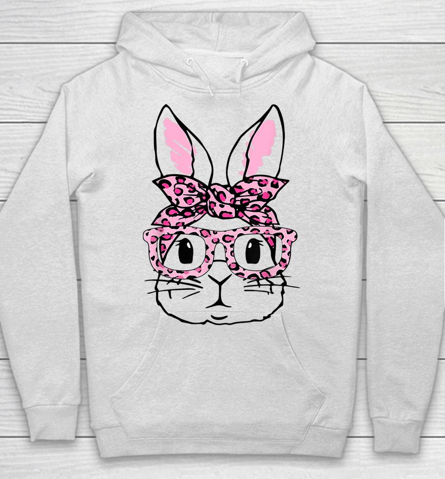 Cute Bunny Face Pink Leopard Glasses Happy Easter Day Hoodie