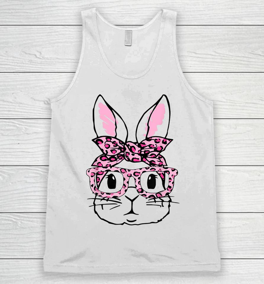 Cute Bunny Face Pink Leopard Glasses Happy Easter Day Unisex Tank Top