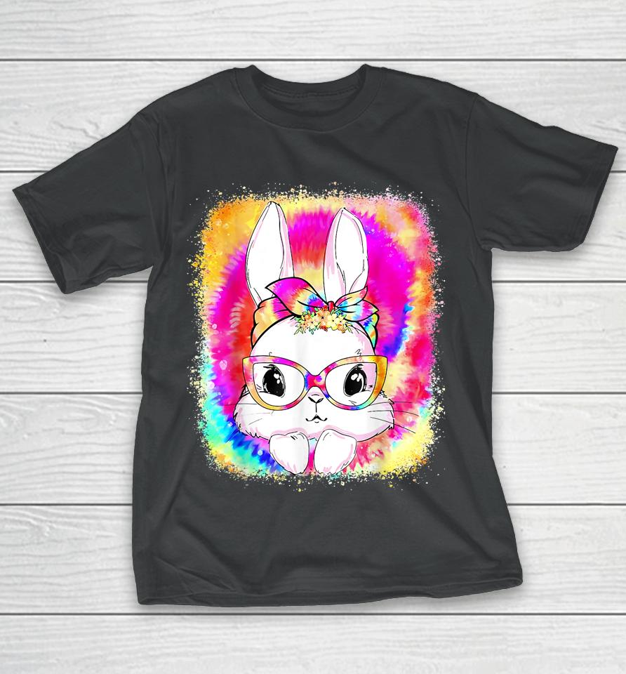 Cute Bunny Face Tie Dye Glasses Women Easter Day T-Shirt