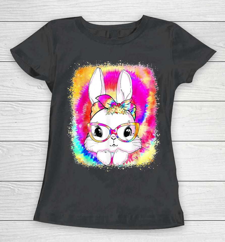 Cute Bunny Face Tie Dye Glasses Women Easter Day Women T-Shirt