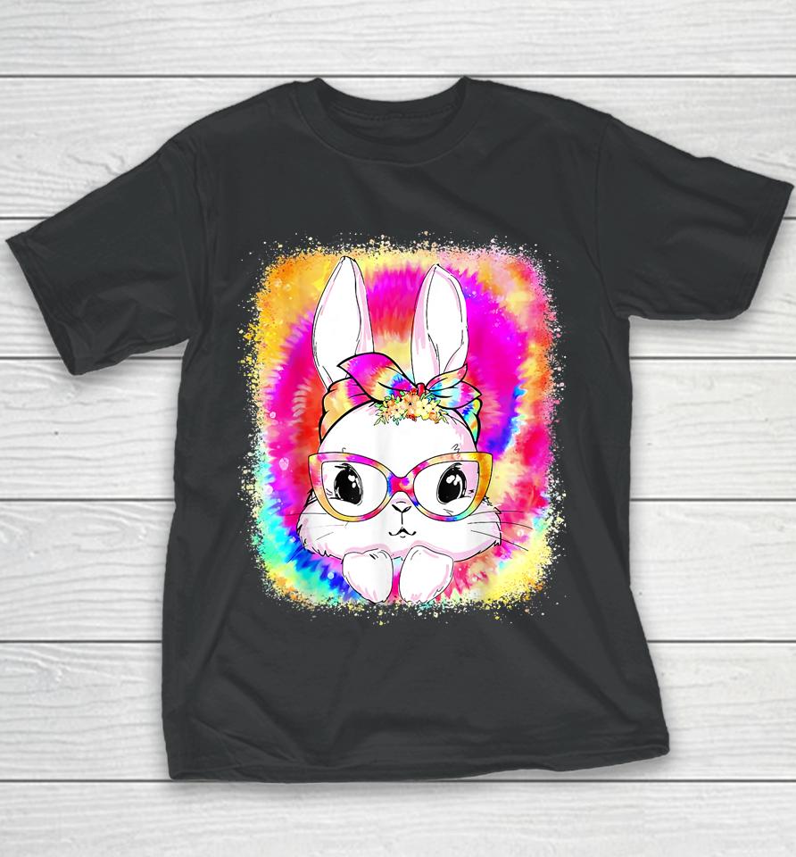 Cute Bunny Face Tie Dye Glasses Women Easter Day Youth T-Shirt