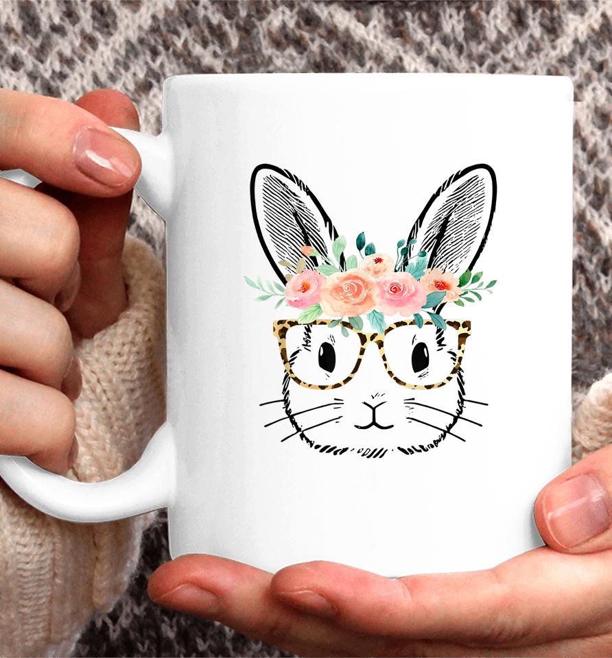 Cute Bunny Leopard Glasses Flowers Girls Women Easter Day Coffee Mug