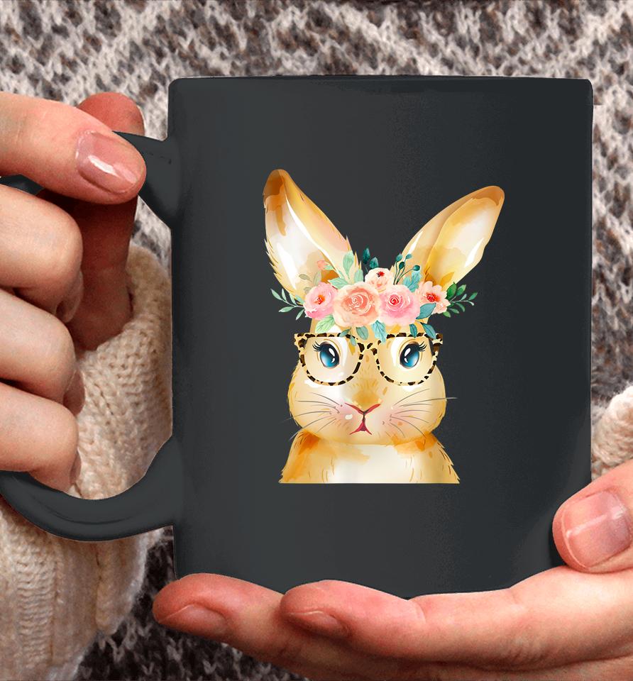 Cute Bunny Leopard Sunglasses Flowers Girls Women Easter Day Coffee Mug