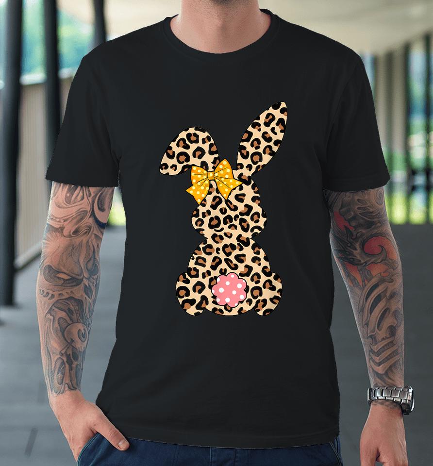 Cute Bunny Rabbit Leopard Bow Tie Happy Easter Day Premium T-Shirt