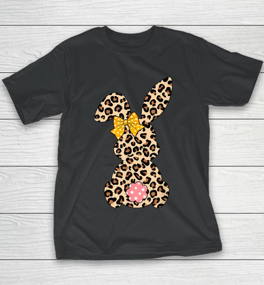 Cute Bunny Rabbit Leopard Bow Tie Happy Easter Day Youth T-Shirt