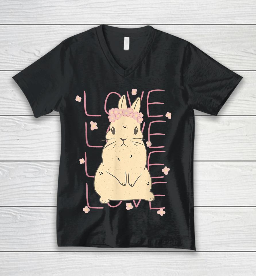 Cute Bunny Rabbit Love Stacked Unisex V-Neck T-Shirt