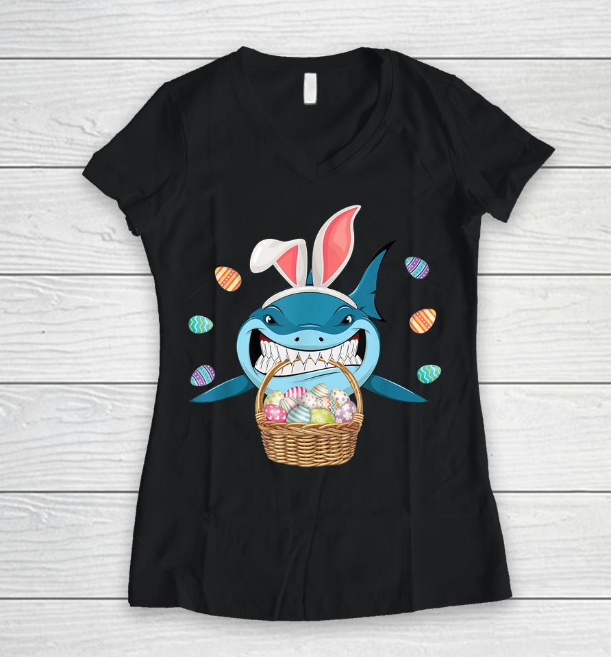 Cute Bunny Shark Easter Women V-Neck T-Shirt
