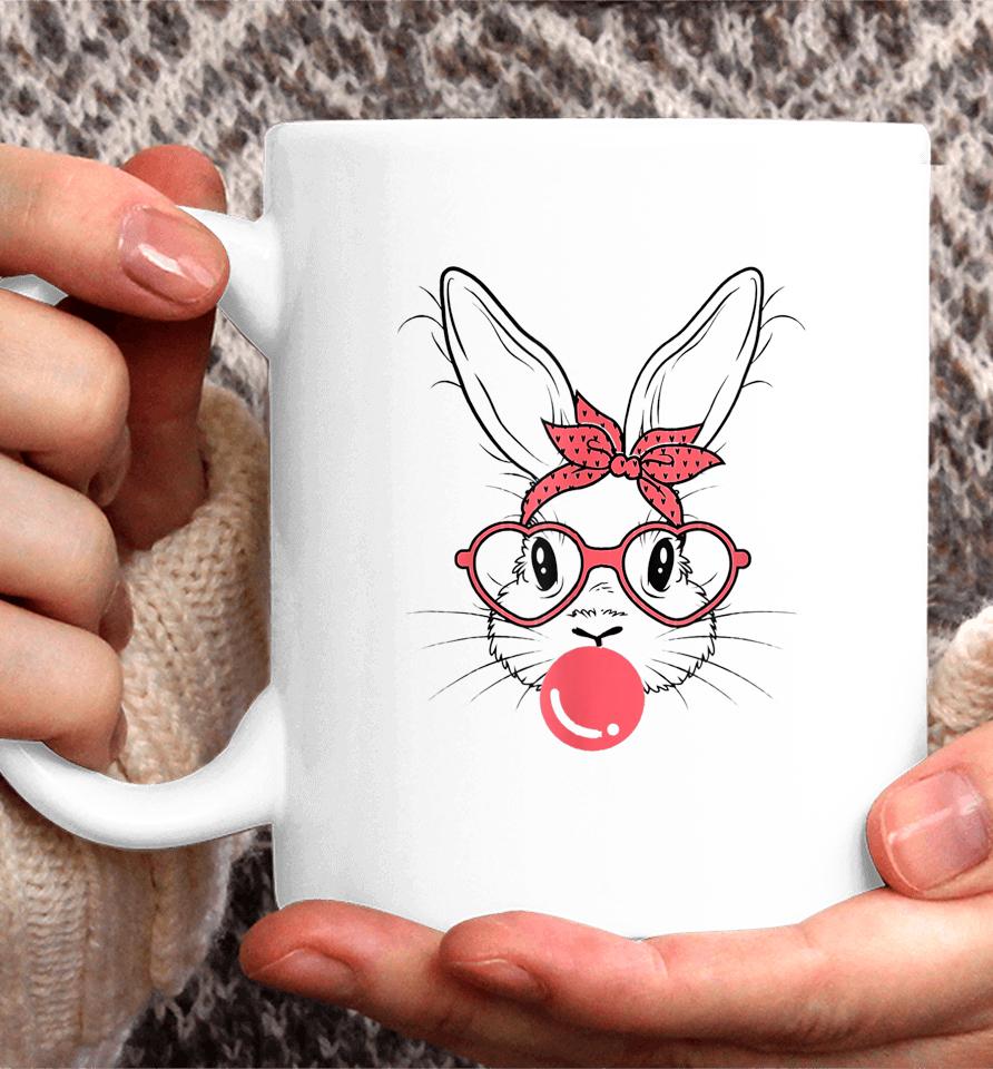 Cute Bunny With Bandana Glasses And Bubblegum Happy Easter Coffee Mug