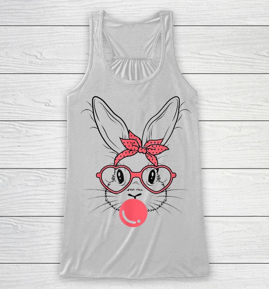 Cute Bunny With Bandana Glasses And Bubblegum Happy Easter Racerback Tank
