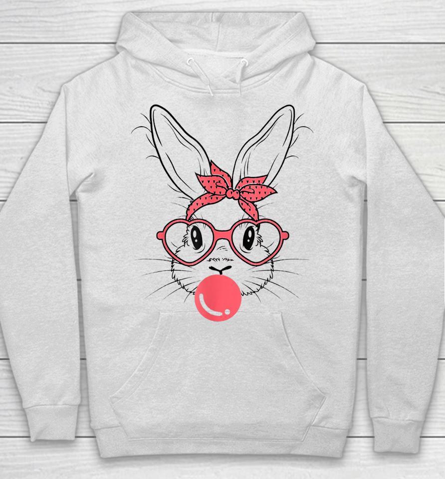 Cute Bunny With Bandana Glasses And Bubblegum Happy Easter Hoodie
