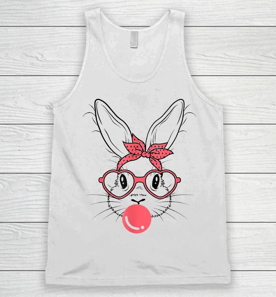 Cute Bunny With Bandana Glasses And Bubblegum Happy Easter Unisex Tank Top
