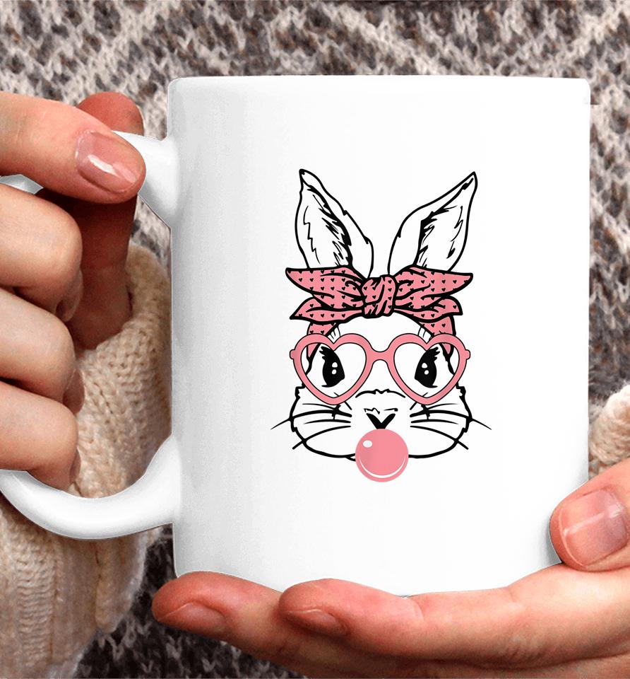 Cute Bunny With Bandana Heart Glasses Bubblegum Easter Day Coffee Mug