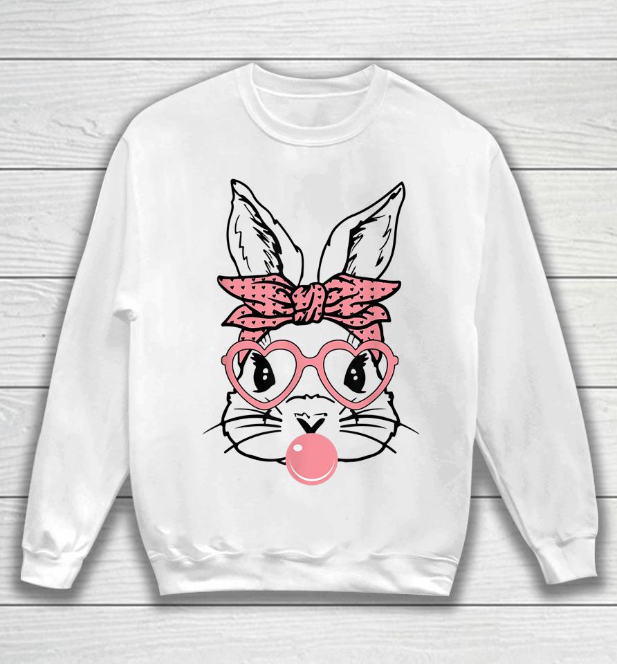 Cute Bunny With Bandana Heart Glasses Bubblegum Easter Day Sweatshirt