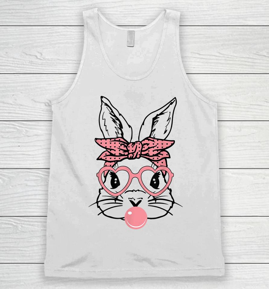 Cute Bunny With Bandana Heart Glasses Bubblegum Easter Day Unisex Tank Top