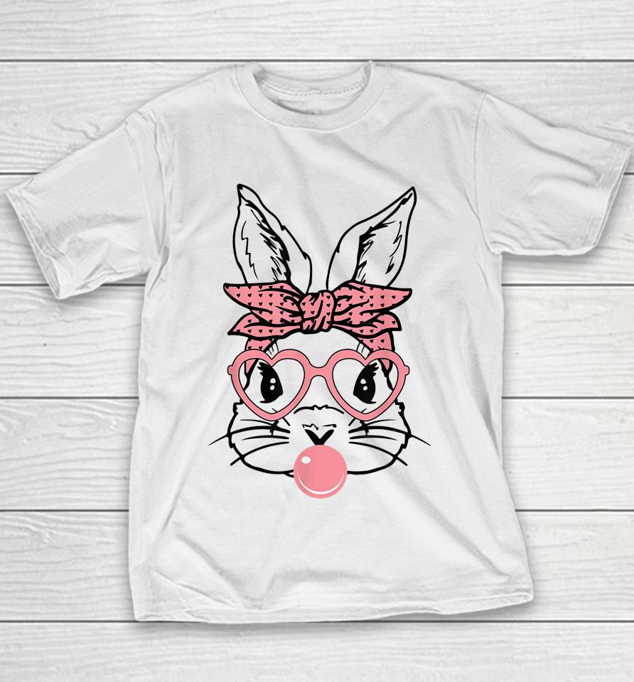 Cute Bunny With Bandana Heart Glasses Bubblegum Easter Day Youth T-Shirt