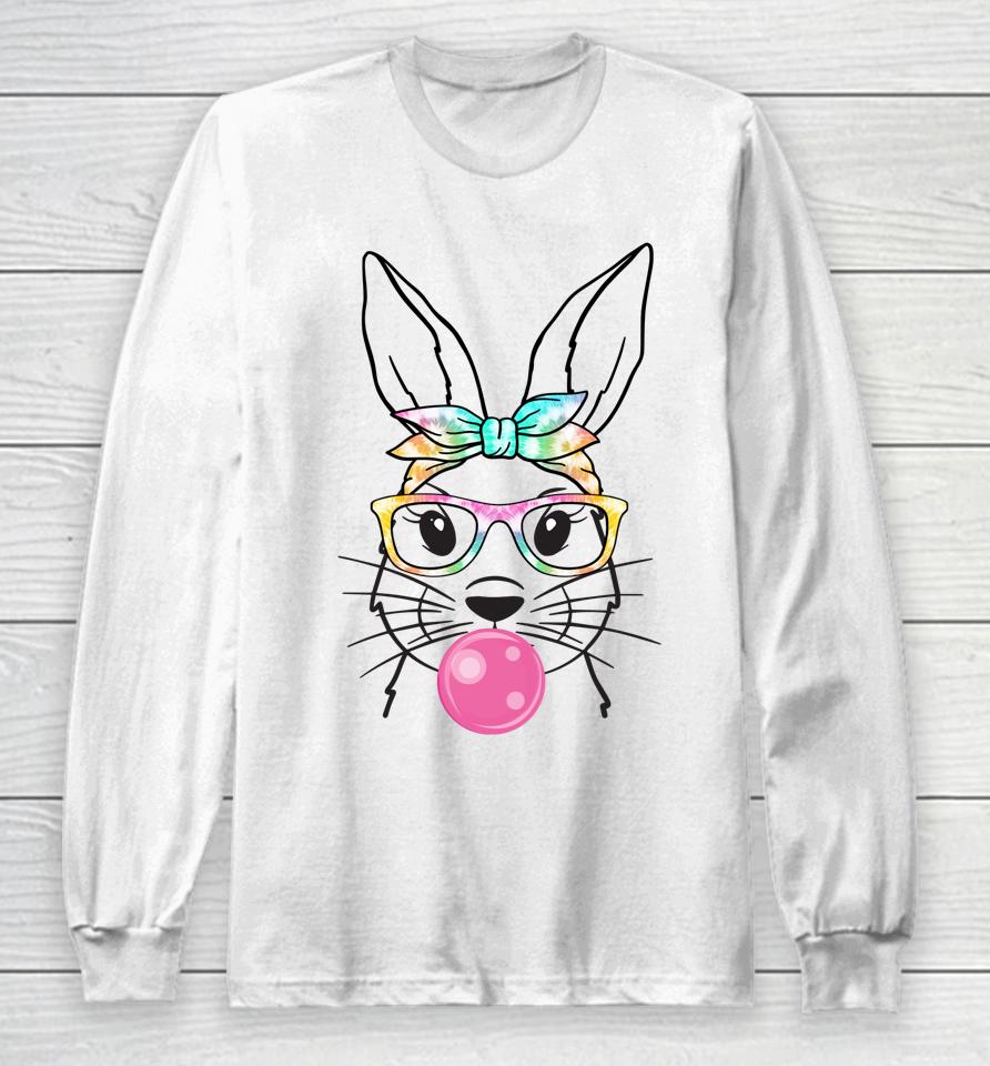 Cute Bunny With Bandana Heart Glasses Bubblegum Easter Day Long Sleeve T-Shirt