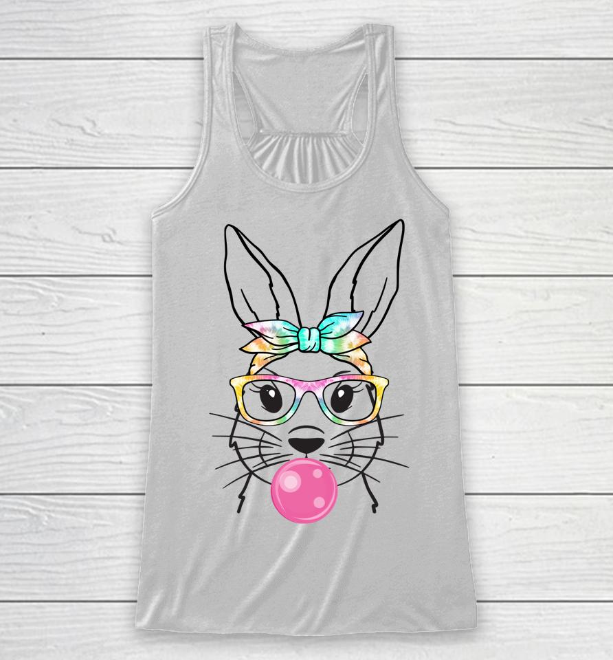 Cute Bunny With Bandana Heart Glasses Bubblegum Easter Day Racerback Tank