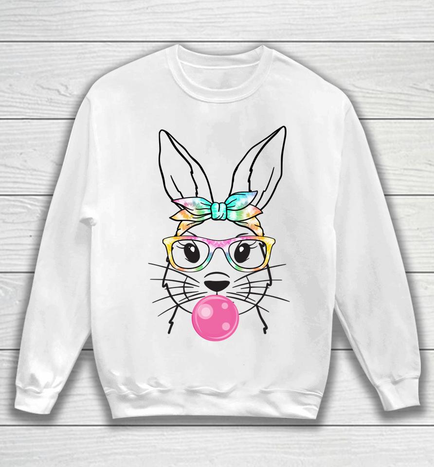 Cute Bunny With Bandana Heart Glasses Bubblegum Easter Day Sweatshirt