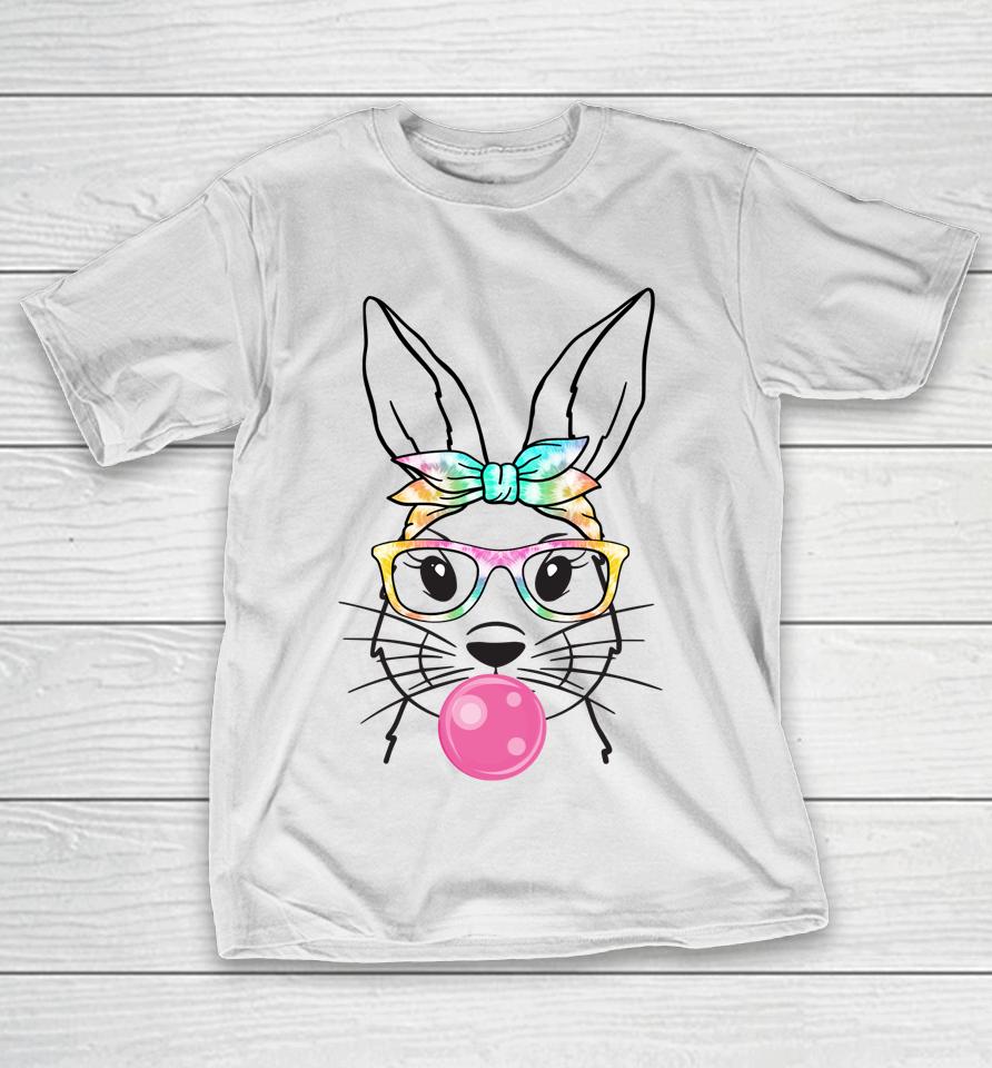 Cute Bunny With Bandana Heart Glasses Bubblegum Easter Day T-Shirt