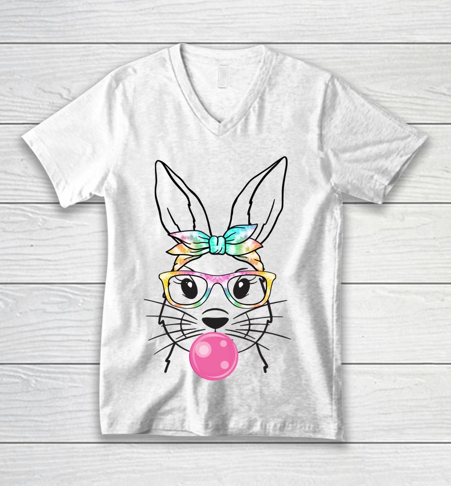 Cute Bunny With Bandana Heart Glasses Bubblegum Easter Day Unisex V-Neck T-Shirt