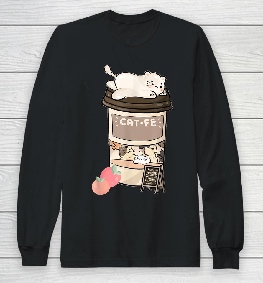 Cute Cat Cafe Kawaii Cat Coffee Anime Neko Kitty Cat Puns Long Sleeve T-Shirt