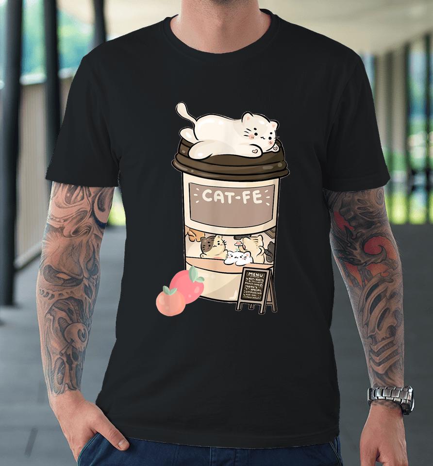 Cute Cat Cafe Kawaii Cat Coffee Anime Neko Kitty Cat Puns Premium T-Shirt
